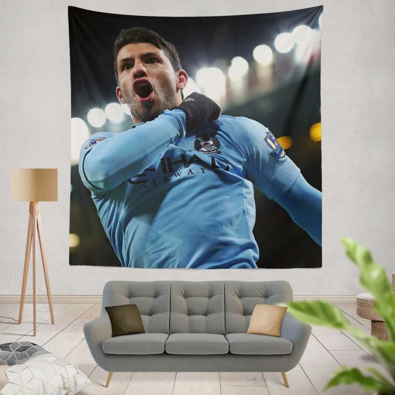Sergio Aguero Extraordinary Football Player Tapestry