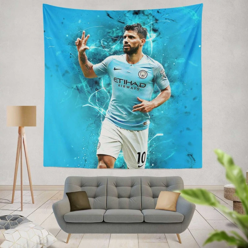 Sergio Aguero FA Community Shields Football Player Tapestry