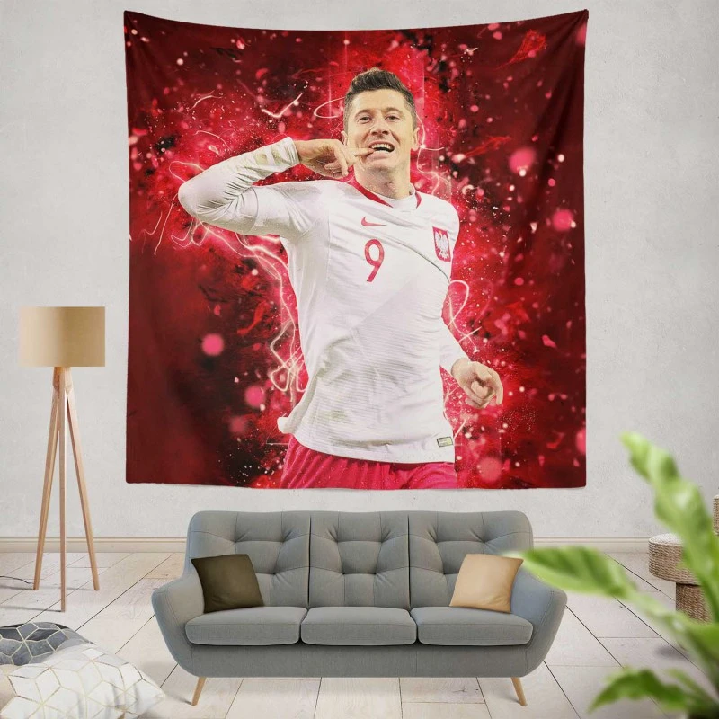 Robert Lewandowski Hardworking Polish Sports Player Tapestry