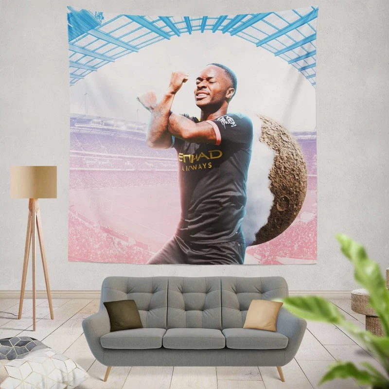 Energetic Football Player Raheem Sterling Tapestry