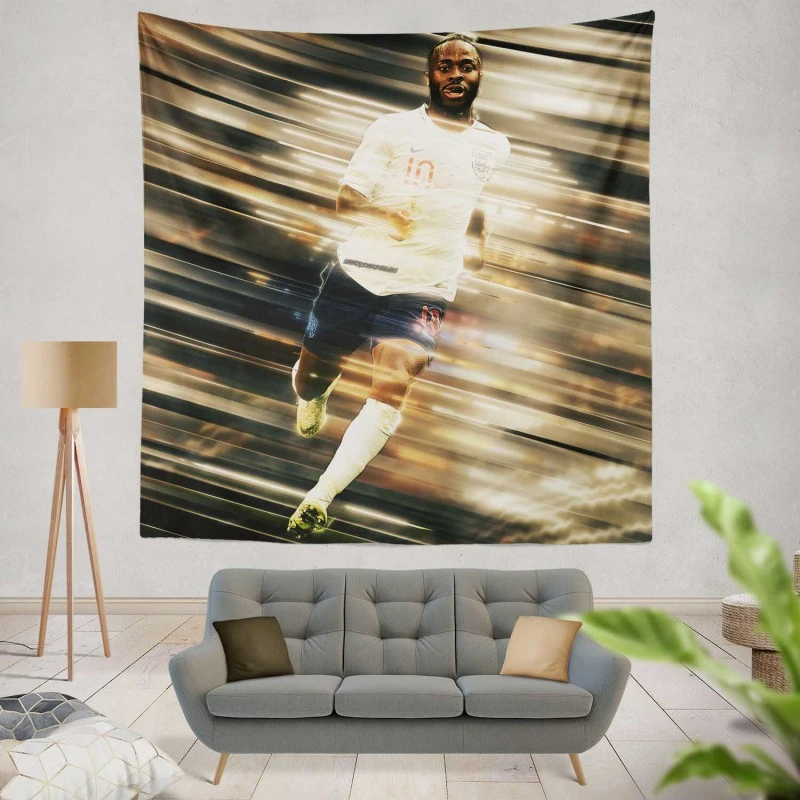 Raheem Sterling Inspirational English Football Tapestry