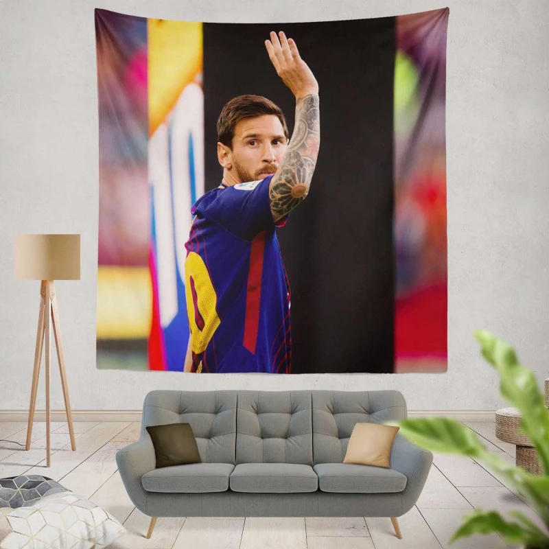 Persistent Barca Soccer Player Lionel Messi Tapestry