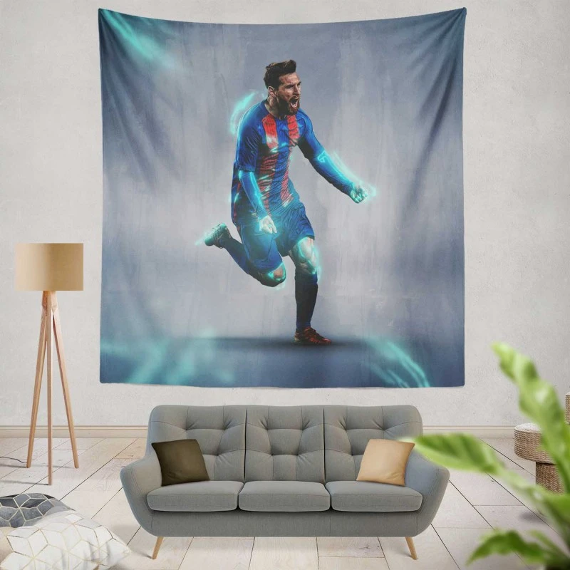 Energetic Footballer Lionel Messi Tapestry