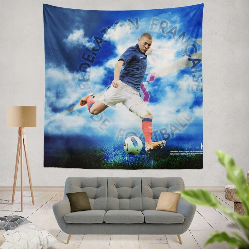 Spirited Soccer Player Karim Benzema Tapestry