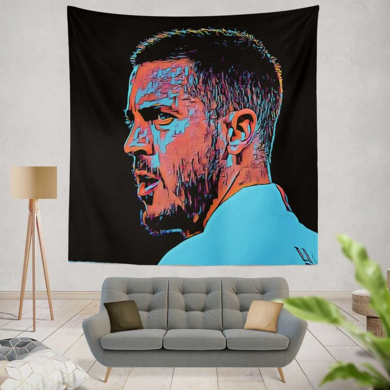 Energetic Football Player Eden Hazard Tapestry
