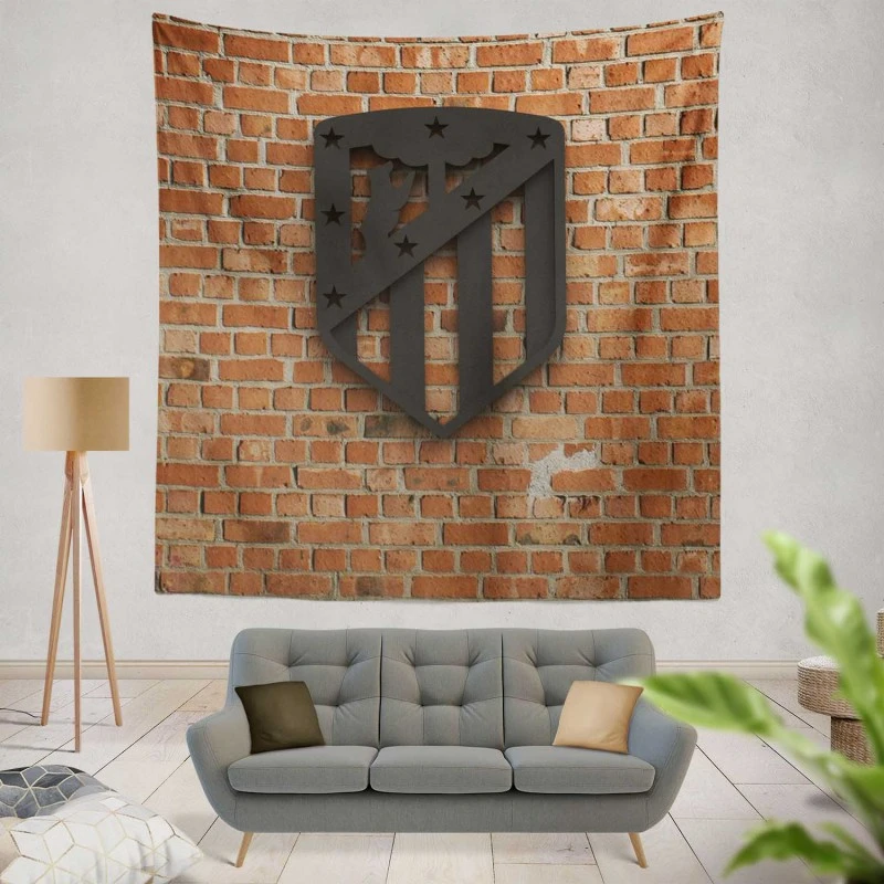 Atletico de Madrid Brick Wall Design Football Logo Tapestry
