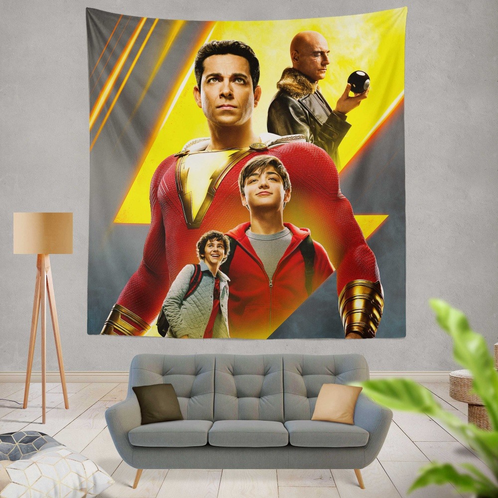 Shazam Movie DC Comics Zachary Levi Mark Strong Wall Hanging Tapestry