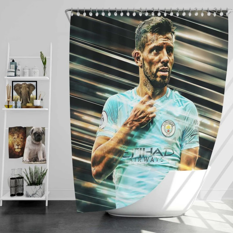 Strong Football Player Sergio Aguero Shower Curtain