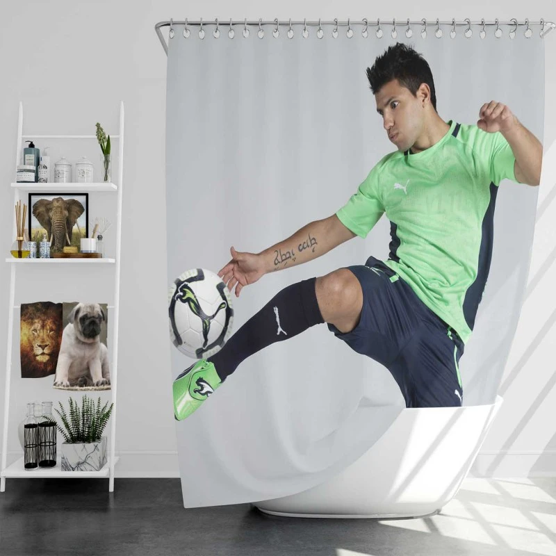 Euphoric Footballer Sergio Aguero Shower Curtain