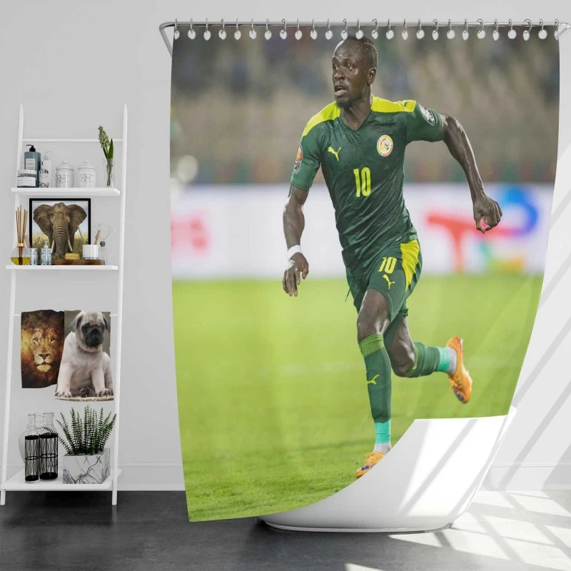 Sadio Mane Encouraging Football Shower Curtain