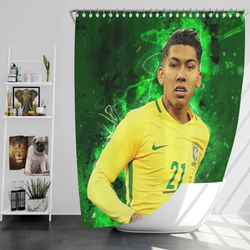 Focused Football Player Roberto Firmino Shower Curtain