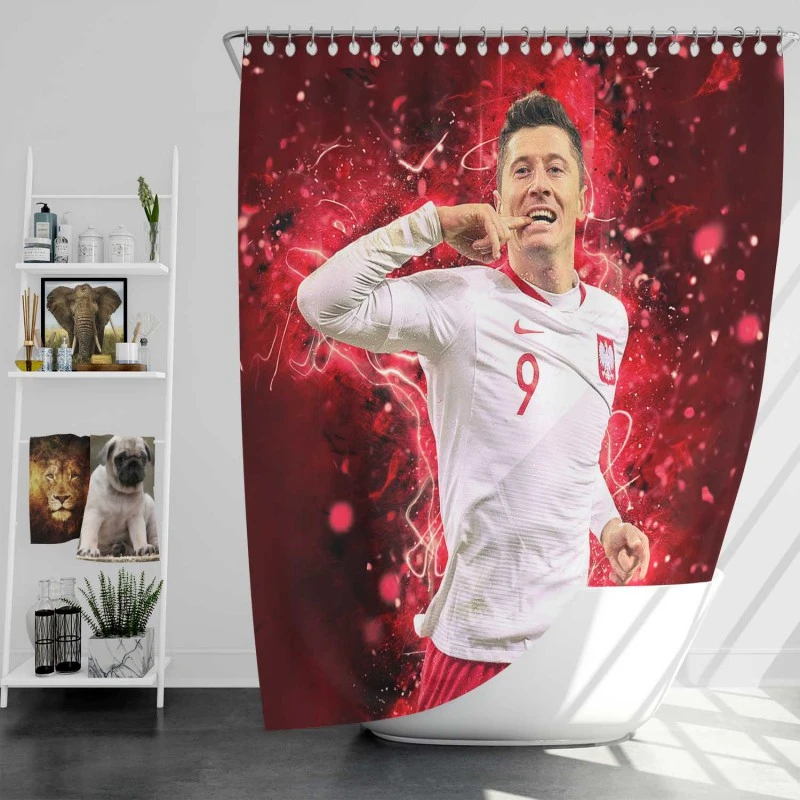 Robert Lewandowski Hardworking Polish Sports Player Shower Curtain
