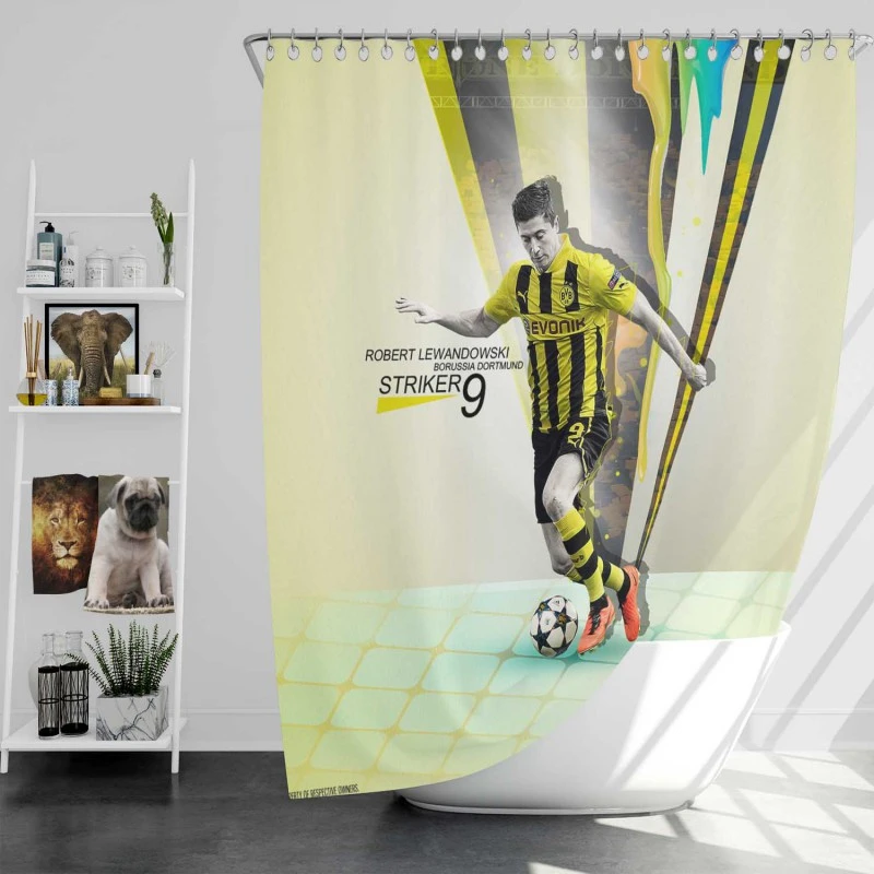 Confident Bvb Soccer Player Lewandowski Shower Curtain