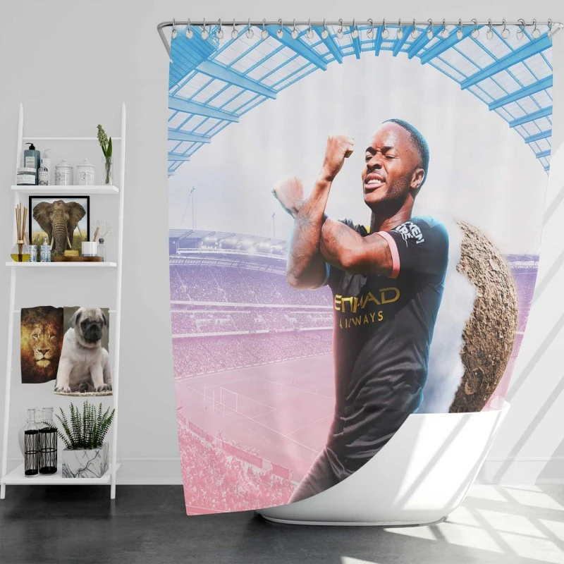Energetic Football Player Raheem Sterling Shower Curtain