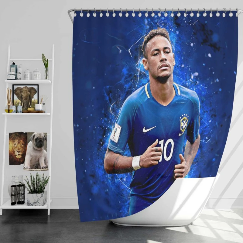 Neymar In Brazil Blue Jersey Football Player Shower Curtain