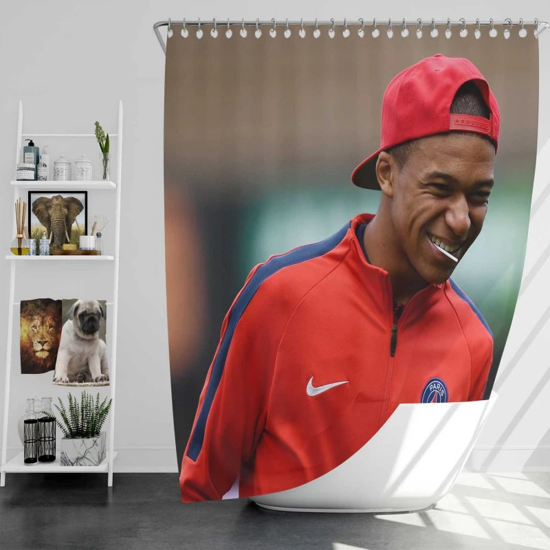 Energetic Psg Football Player Kylian Mbappe Shower Curtain