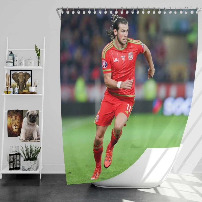 Gareth Bale In Welsh Red Jercey Shower Curtain