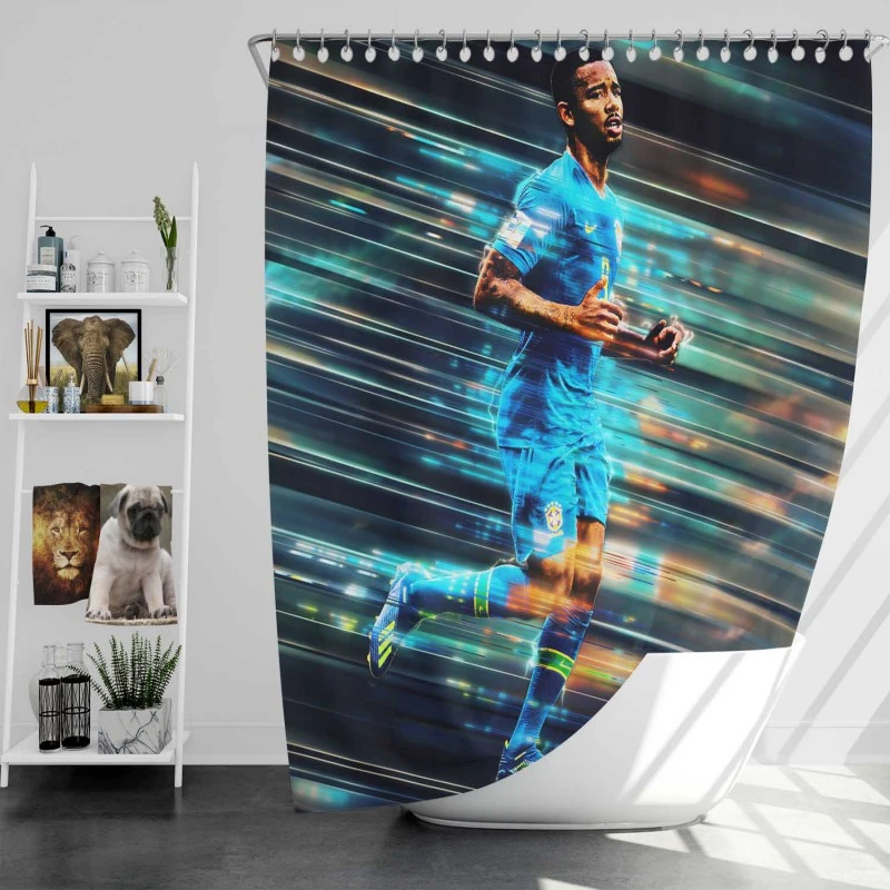 Gabriel Jesus In Brazilian Blue Jersey Shower Curtain