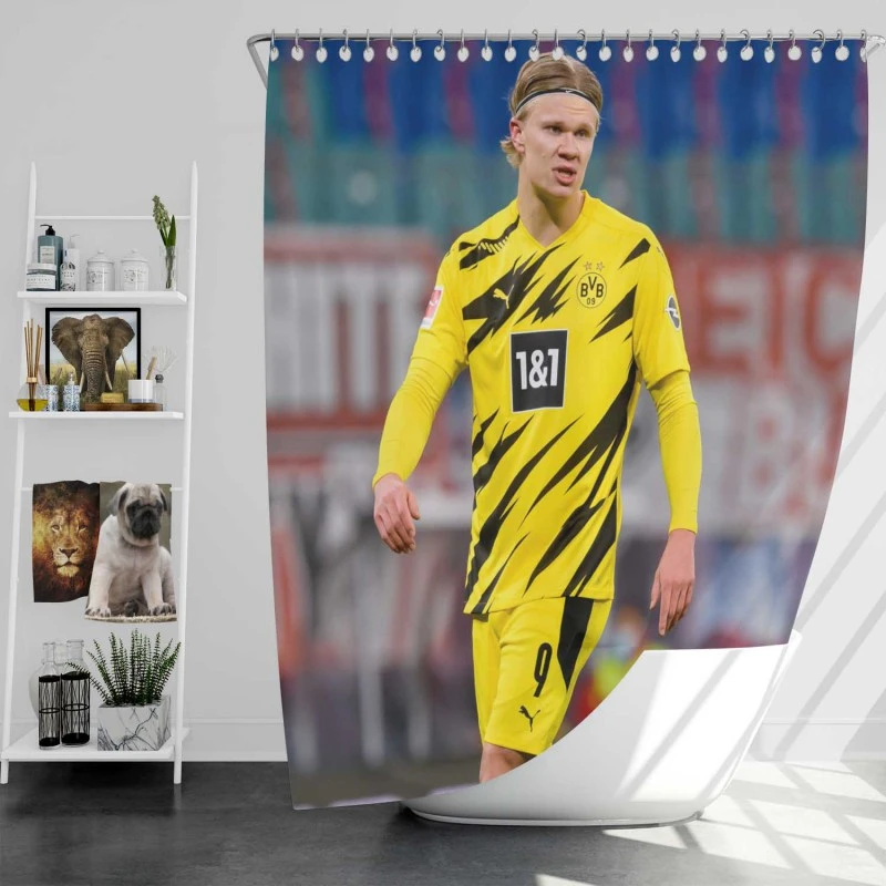 Erling Haaland Energetic Dortmund Bvb Club Player Shower Curtain