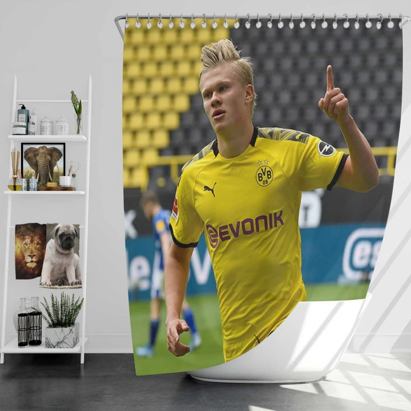 Erling Haaland Strong Dortmund Bvb Club Player Shower Curtain