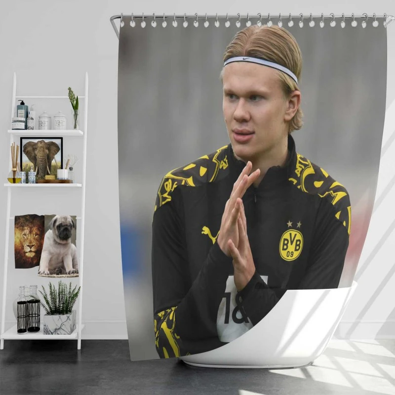 Erling Haaland In Dortmund Bvb Black Jersey Shower Curtain