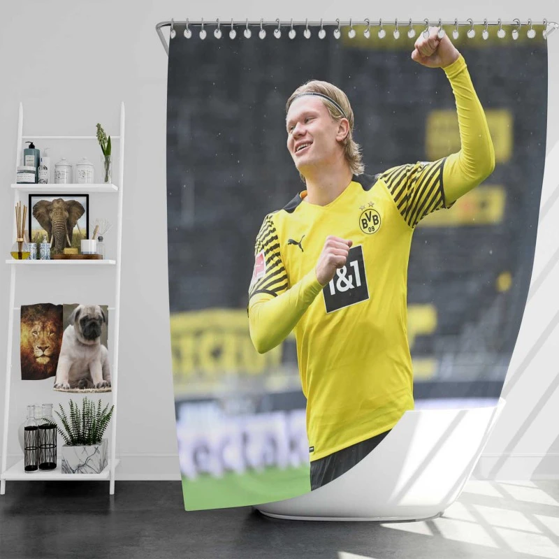 Erling Haaland Powerfull Dortmund Bvb Club Player Shower Curtain