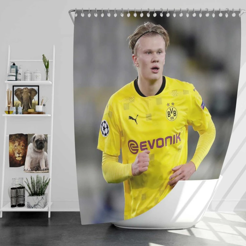 Erling Haaland Popular Dortmund Bvb Player Shower Curtain