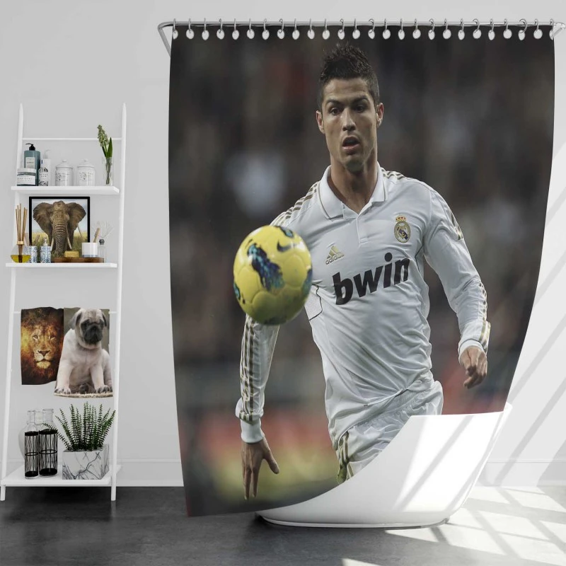 Cristiano Ronaldo In Real Madrid White Jersey Shower Curtain