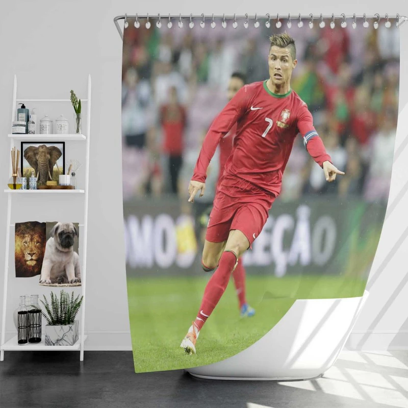 Cristiano Ronaldo Energetic Football Player Shower Curtain