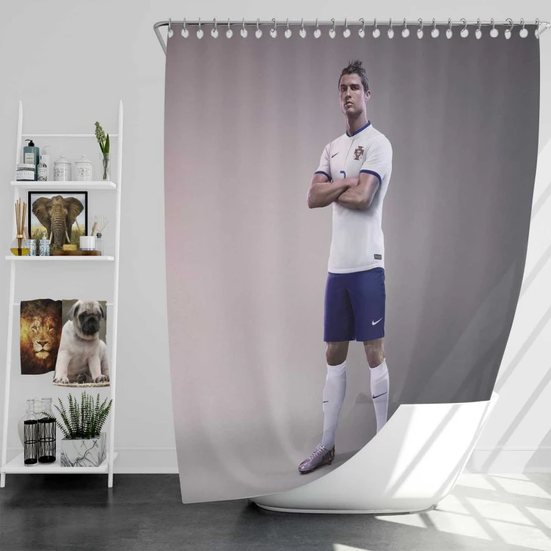 Cristiano Ronaldo In Portugal White Jursey Shower Curtain