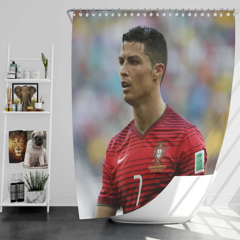 Cristiano Ronaldo In Striped Portugal Jersey Shower Curtain