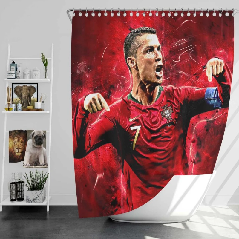 Cristiano Ronaldo Football Player In Red Shower Curtain