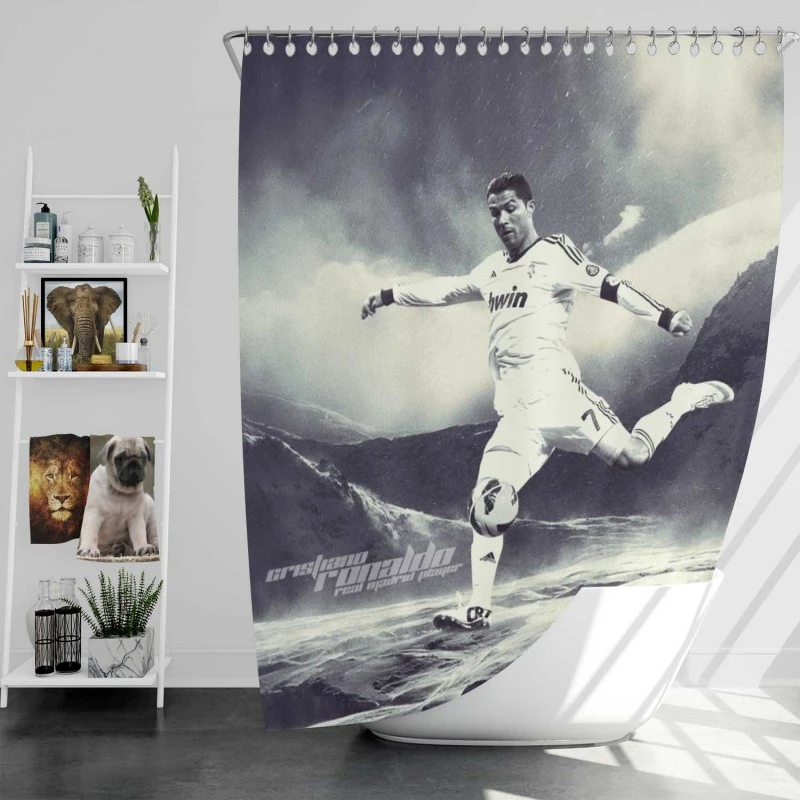 Cristiano Ronaldo Enthusiastic Soccer Sports Player Shower Curtain