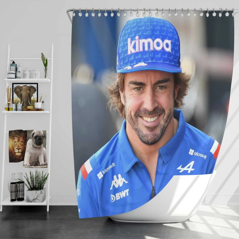 Fernando Alonso Classic Spanish Formula 1 Player Shower Curtain