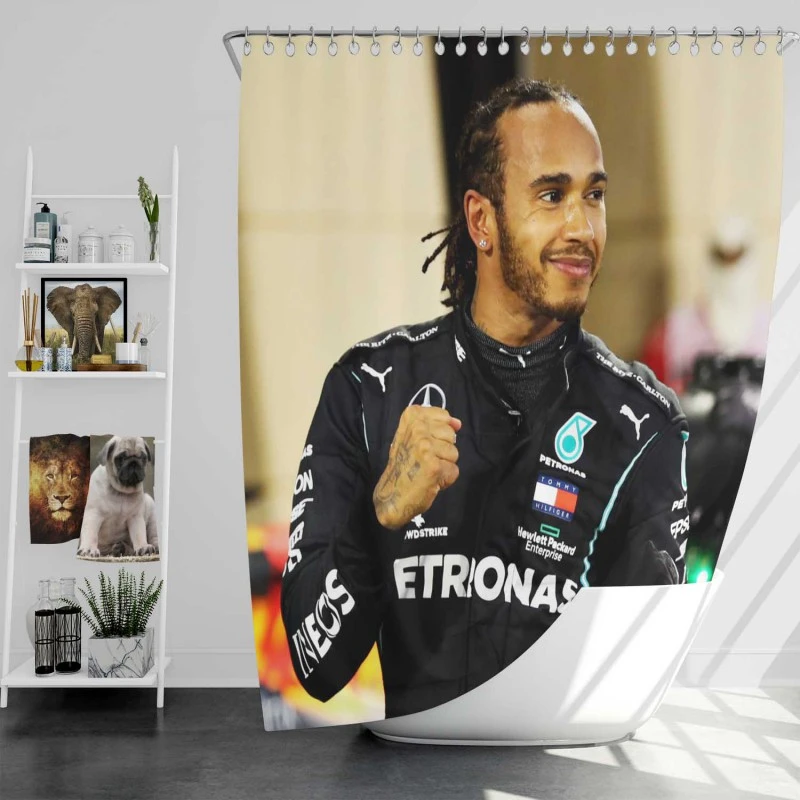 Competing In Formula One For Mercedes Lewis Hamilton Shower Curtain