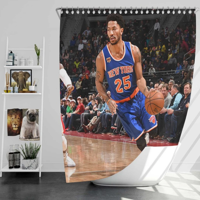 Energetic Nba Basketball Player Derrick Rose Shower Curtain