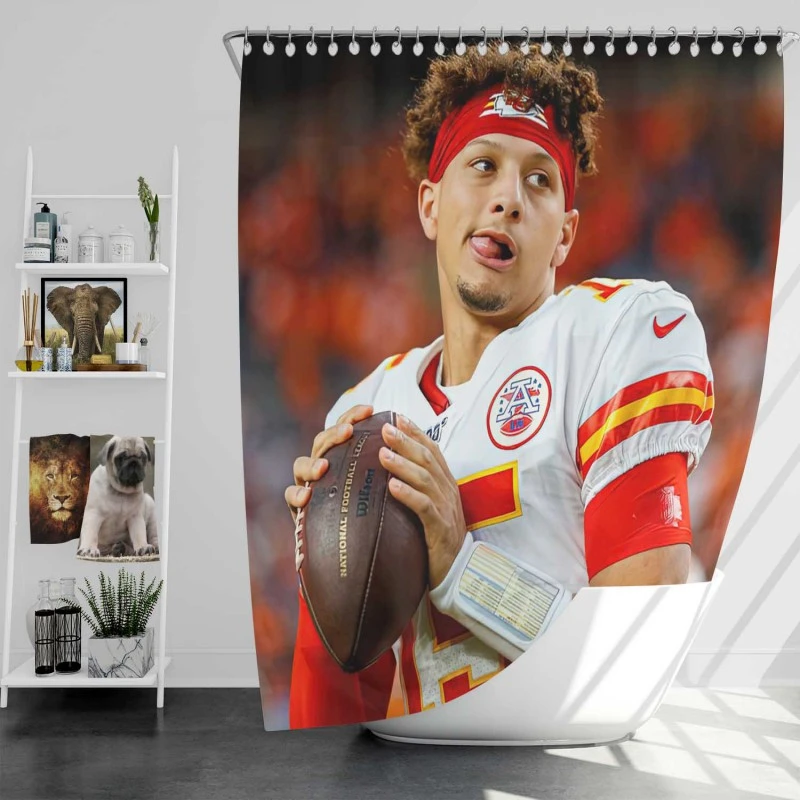 Energetic Nfl Football Player Patrick Mahomed Shower Curtain