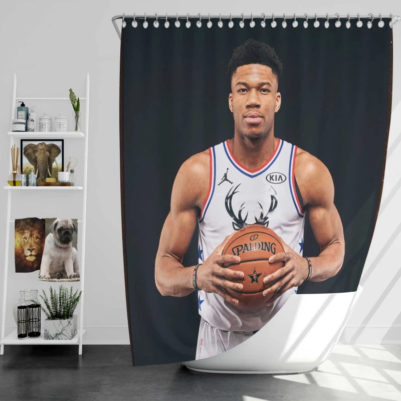 Nba Basketball Player Giannis Antetokounmpo Shower Curtain