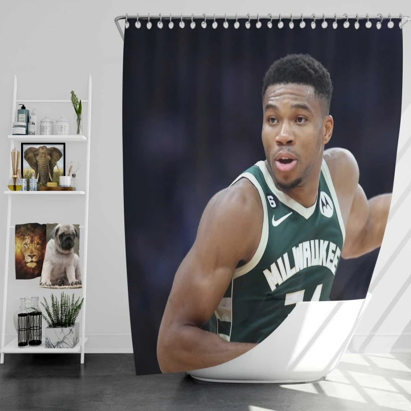 Energetic Nba Basketball Player Giannis Antetokounmpo Shower Curtain