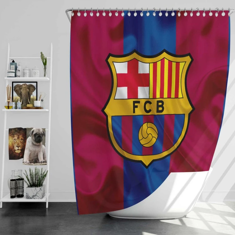Fc Barcelona Striped Design Football Logo Shower Curtain