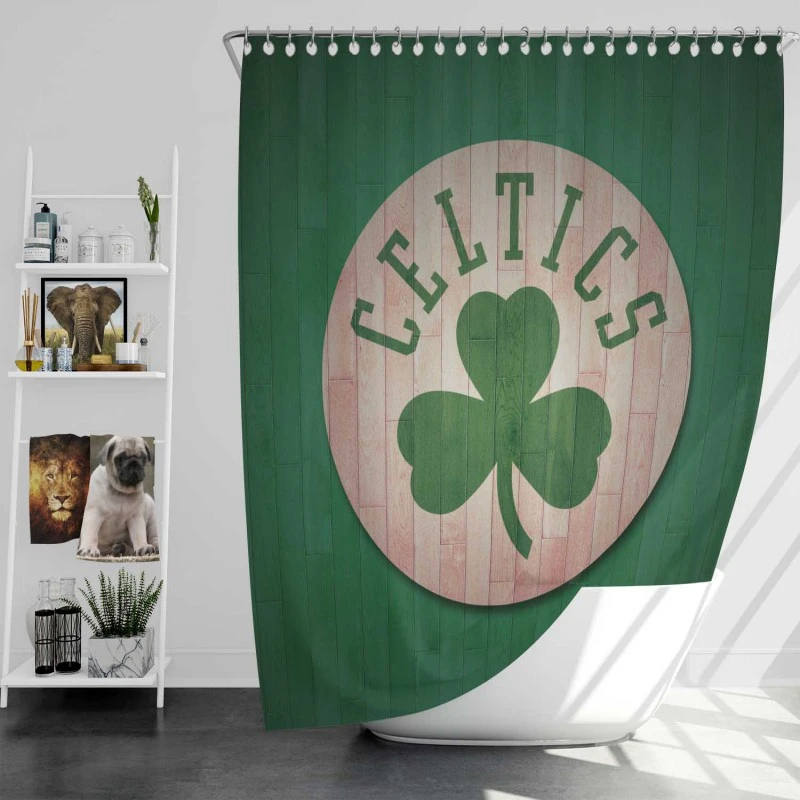 Boston Celtics Wood Design Nba Basketball Club Logo Shower Curtain