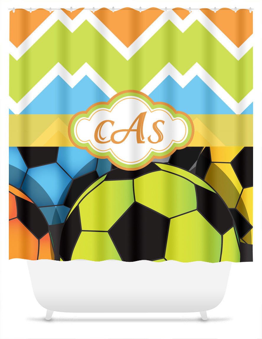Soccer And Candy Chevron With Monogram Shower Curtain