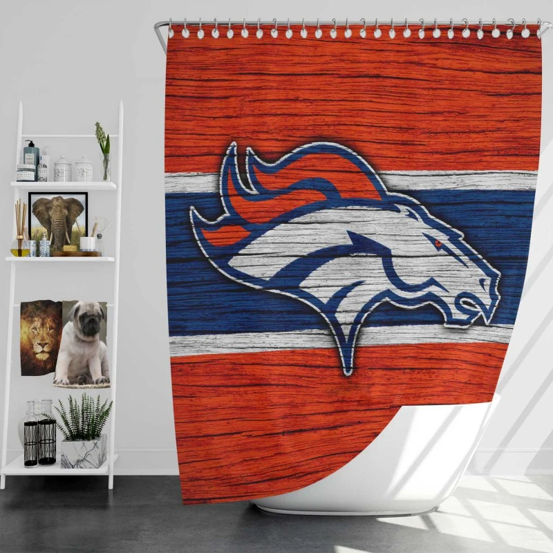 Denver Broncos Nfl Wood Design Logo Shower Curtain