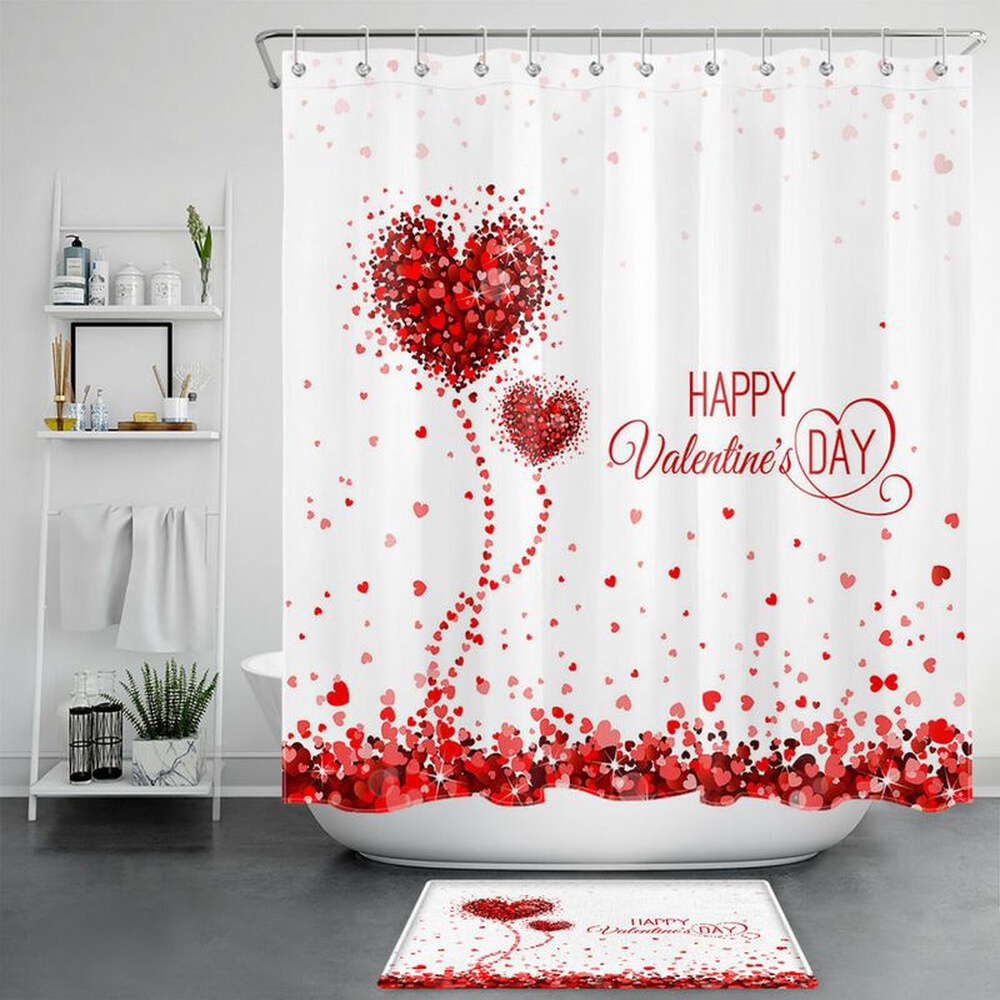 Valentine Shower Curtain, Happy Valentines Day Shower Curtains Valentine Hearts Curtains Bathroom Decor Valentines Day Decor