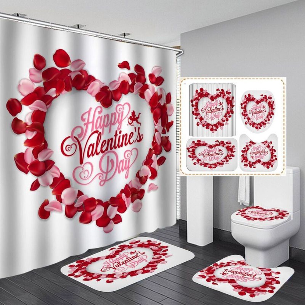 Valentine Shower Curtain, Happy Valentines Day Shower Curtains For Bathroom Heart Cupid Bathroom Shower Curtain For Wedding