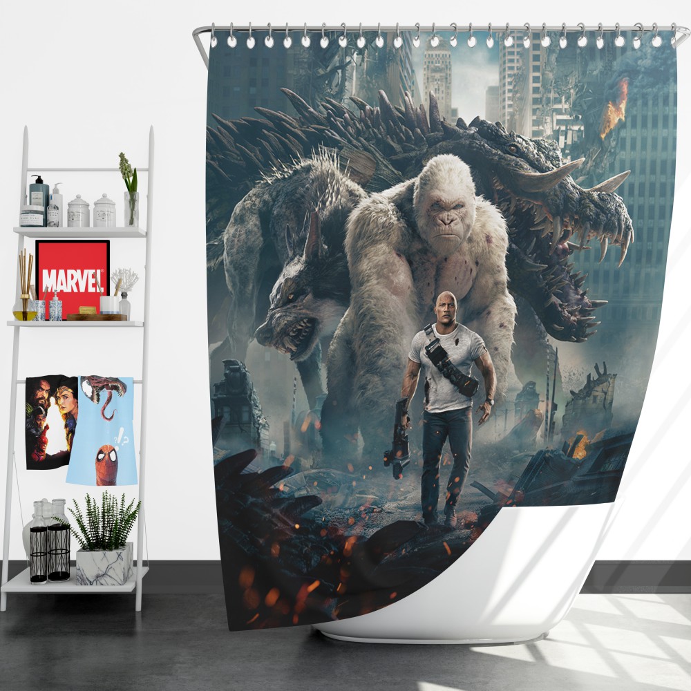 Rampage Dwayne Johnson White Gorilla Shower Curtain