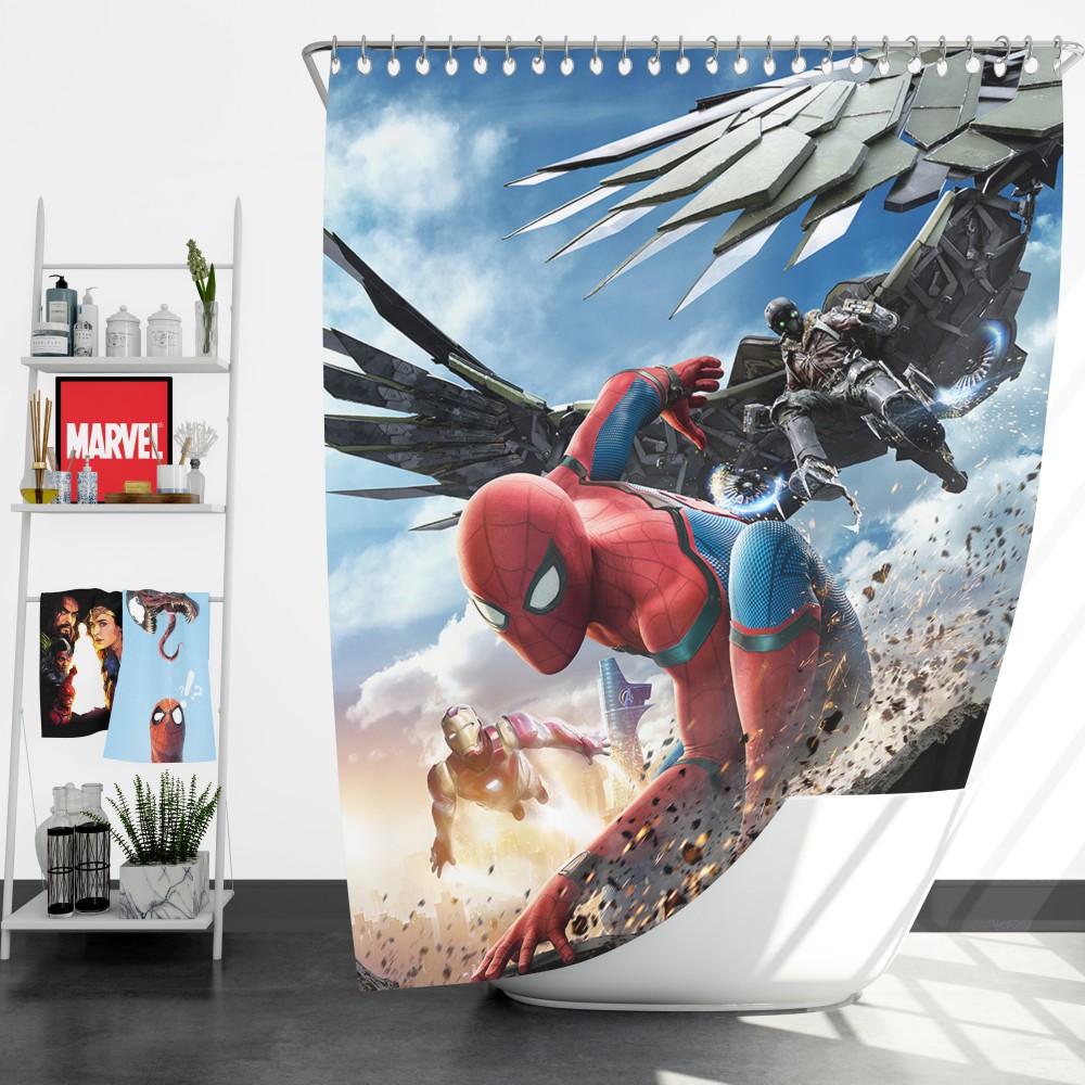 Spider Man Home Coming Movie Themed Shower Curtain