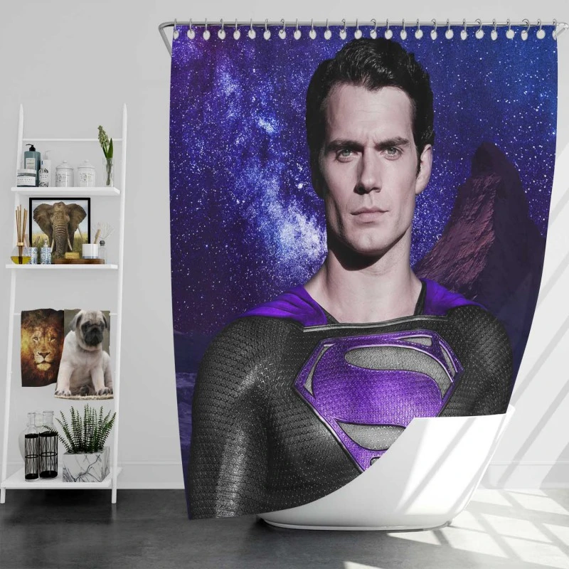 Superman In Purple Galaxy Movie Henry Cavill Bath Shower Curtain
