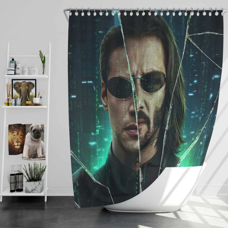 The Matrix Resurrections Movie Keanu Reeves Bath Shower Curtain