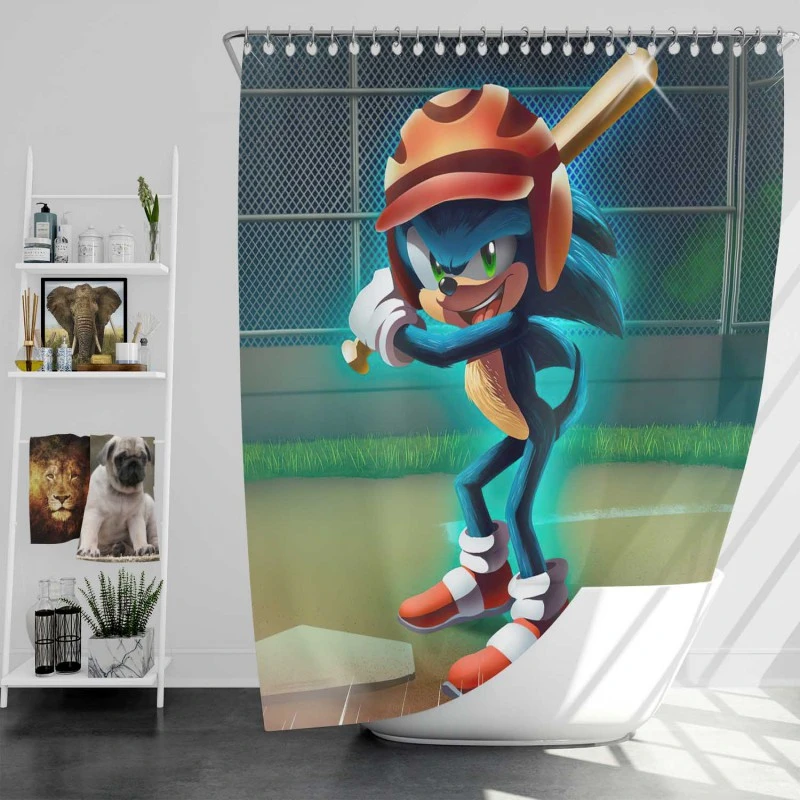 Sonic The Hedgehog Movie Baseball Bath Shower Curtain